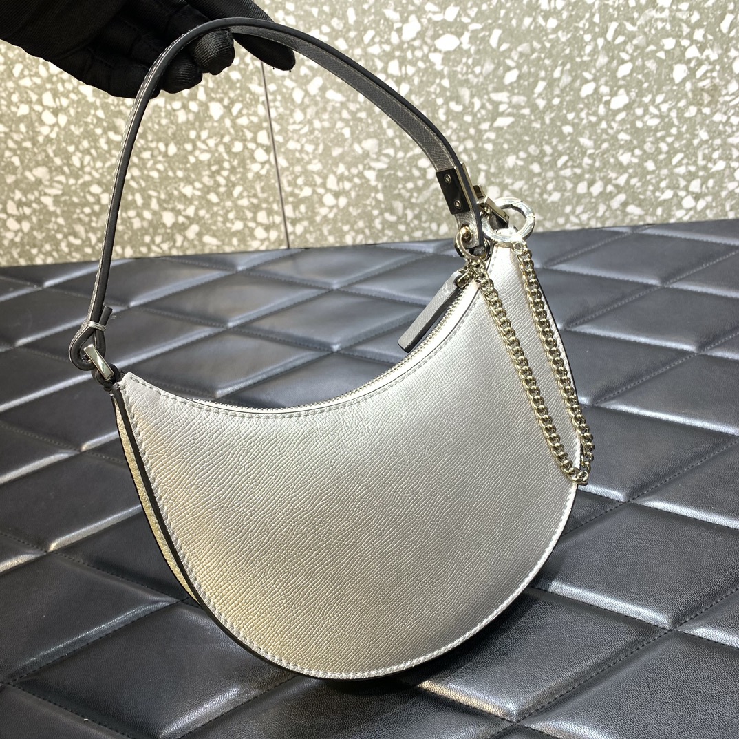 Valentino Garavani VLogo Signature Hobo Bag in Silver Grainy Calfskin Leather 